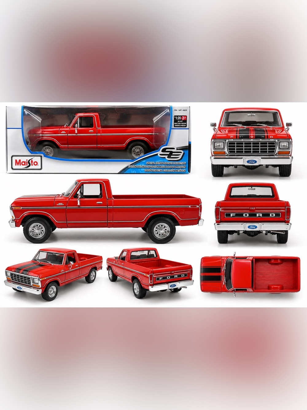Ford Red Classic Pickup Truck Die-Cast Toy